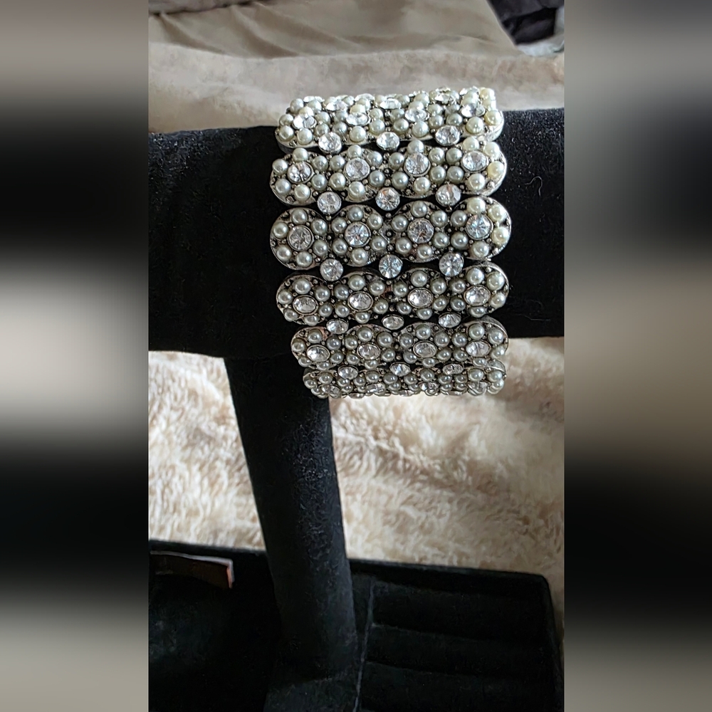 GLAM Pearl & Crystal Statement Cuff – Stunning Silver Bling